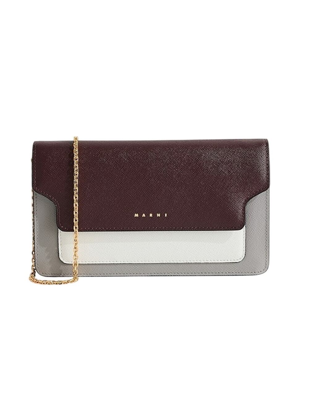 Marni Sleek Dark Port Dolphin Natural White Tricolor Chain Wallet